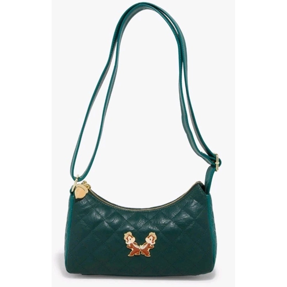 NWT Loungefly Disney Chip‎ and Dale Forest Green Quilted Crossbody Bag